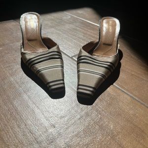Kate Spade Tan and Black Striped Mules with short Heel